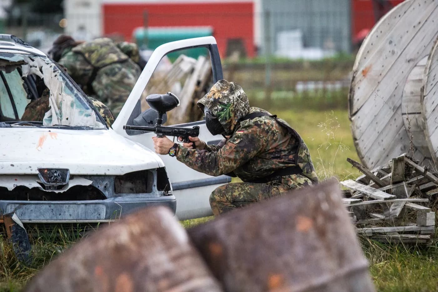 Paintball players in action on the Bullet Paint field
